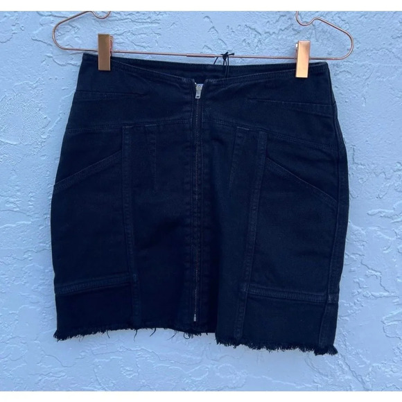 NWT IRO Binda Womens Front Zip Frayed Denim Mini Skirt Black Sz 34 - Picture 11 of 11